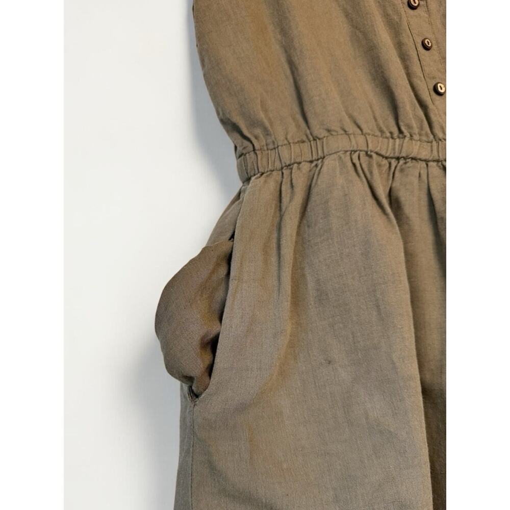 Sleeveless Wide-Leg Linen Romper in Olive Sz M/L - Picture 3 of 4